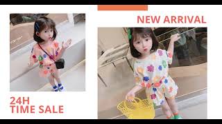 Aoechild 可愛い 韓国系 おしゃれ プリント アルファベット 夏 子供 服 女の子 2点セットアップ