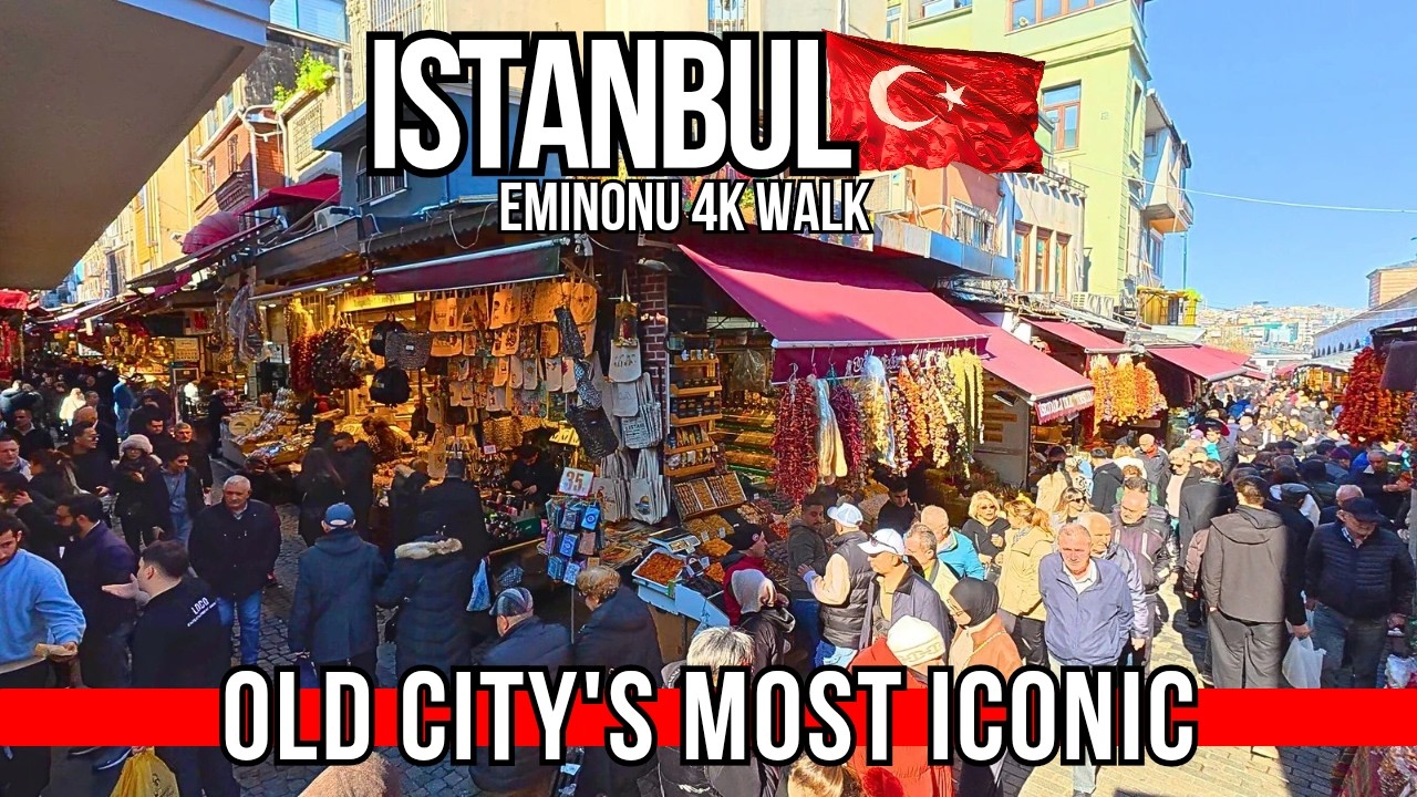 Istanbul 4K Walking Tour | Most Iconic of Old City: Eminonu Spice Bazaar & Bosphorus Waterfront
