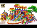 Build Funny Train and Swing Car Playground with Rainbow Slides and Cotton Ball Pool ASMR Satisfying
