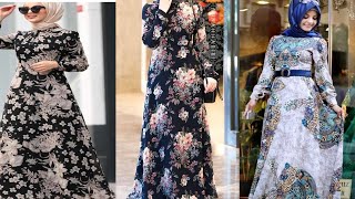 40 model baju gamis bermotif bunga bunga