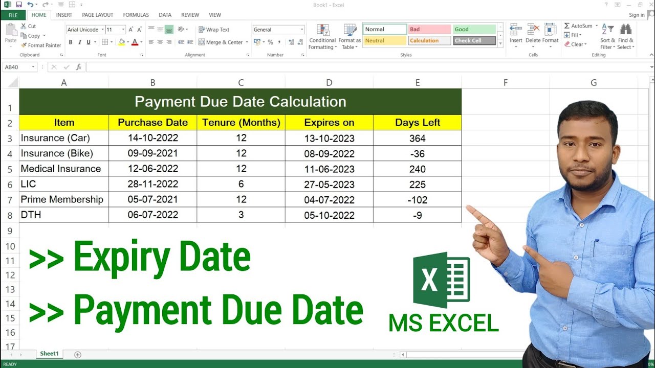 Payment Due Date Calculator in Excel Expiry Date Calculation in MS Excel