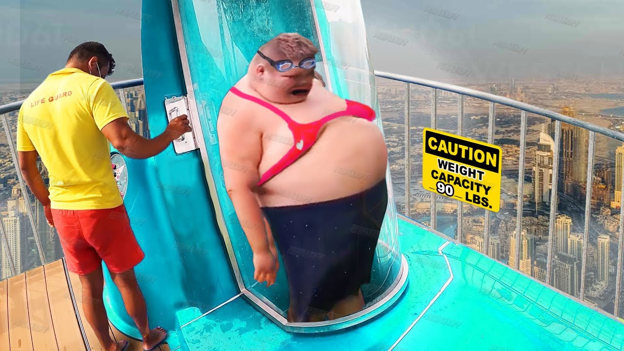 he got stuck in tight water slide.. YouTube