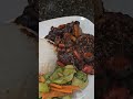 Jamaican Brown Stew Chicken, served with rice and sauteed vegetables #JamaicanBrownStewChicken