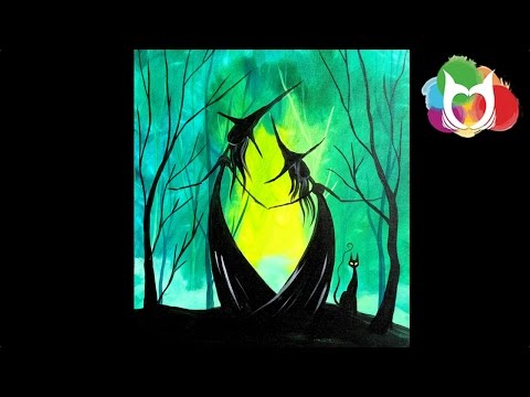 Easy Halloween painting | Adorable Witch Sisters in the Woods | #lovefallart #painting