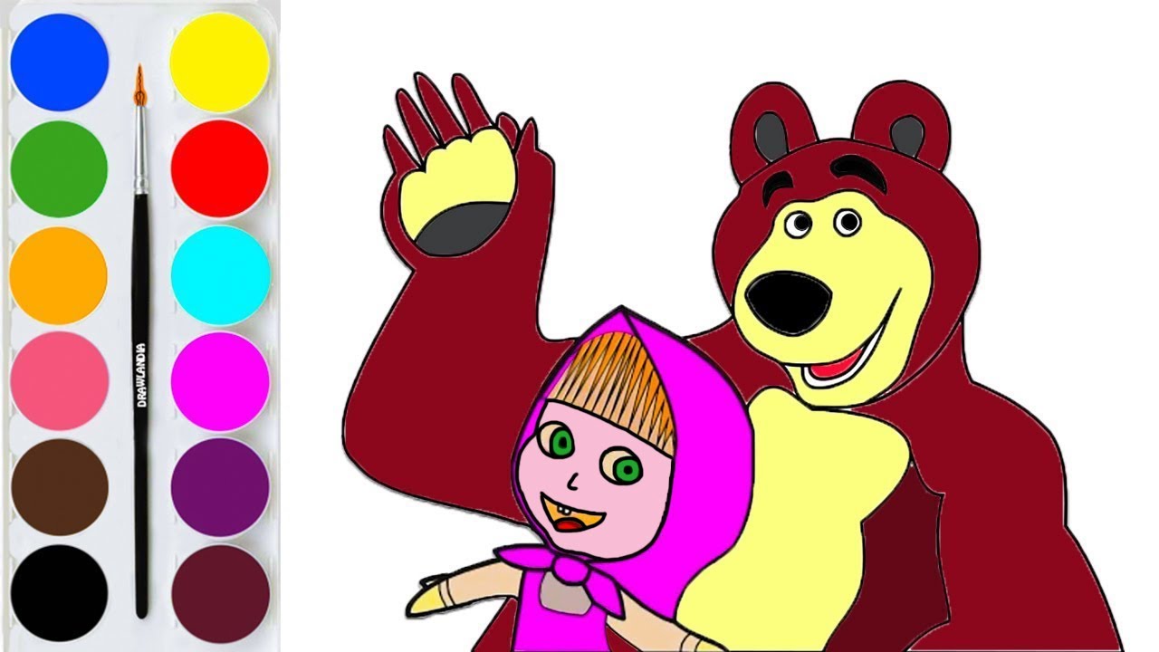 Сами начинают руки рисовать маша и медведь. Маша и медведь раскраска цветная. Маша и медведь раскраска в цвете. Masha and Bear colouring for Kids. Семья пальчиков Маша и медведь.