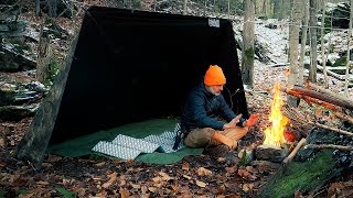 Bâche en Montage Adirondack + Feu Sécurisé : Nuit Bushcraft en Solitude  🍁🔥
