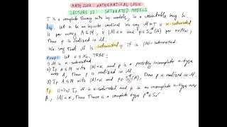 Mathematical Logic, Lecture 22 (Saturated Models)