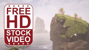 Free Stock Videos - big rocks cliffs on sea with fog and rain 3D animation camera dolly up
