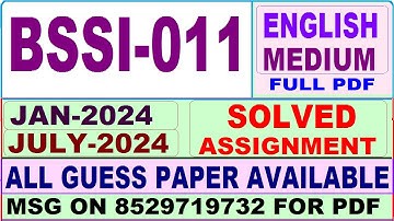 BSSI 011 solved assignment 2024 in English || bssi 011 solved assignment 2024 || ignou bssi011 2025