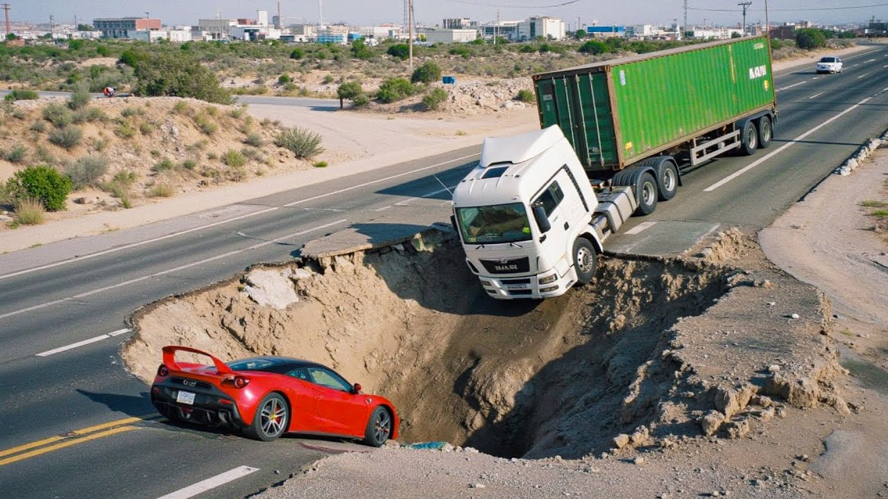 Cars vs Giant Dip on the Road Challenge #3 in BeamNG Drive!