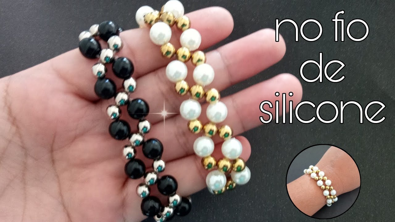 Pulseira de pérolas no fio de silicone/passo a passo.