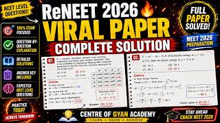 🚨 ReNEET 2026 Viral Paper 🔥 | Telegram Paper Explained 📲 | Complete Solution ✅ #reneet2026 #neet2026