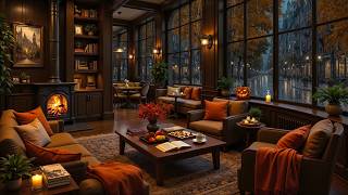 Autumn Coffee Shop on a Rainy Day 🍁 Soft Jazz & Fireplace Ambience for Work, Study and Relaxing screenshot 1