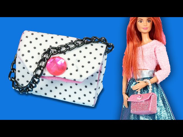 How to Make Mini Handbag for Barbie Dolls 👛Barbie Style EASY😍Miniature  Purse Toturial 