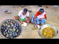 big snail cooking &amp; eating by santali tribe old couple || snail recipe