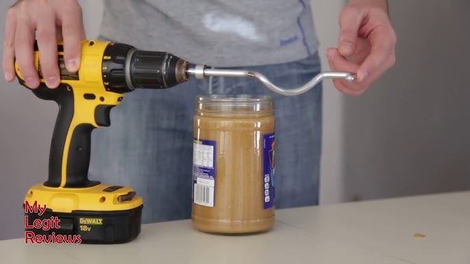 Handyman's way of stirring natural peanut butter 