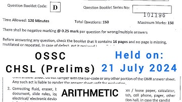 OSSC CHSL (Prelims) 2024 // Arithmetic Answer Key // complete ✅ solutions with best Approach #chsl
