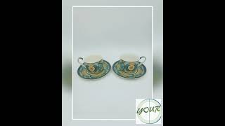 Green Porcelain Teacup and Saucer Set, Vintage Inspired, Handmade