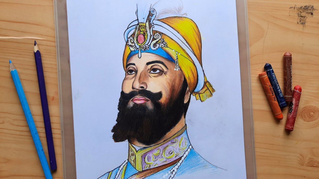 Drawing Guru Gobind Singh Ji easy Oil Pastels drawing tutorial for