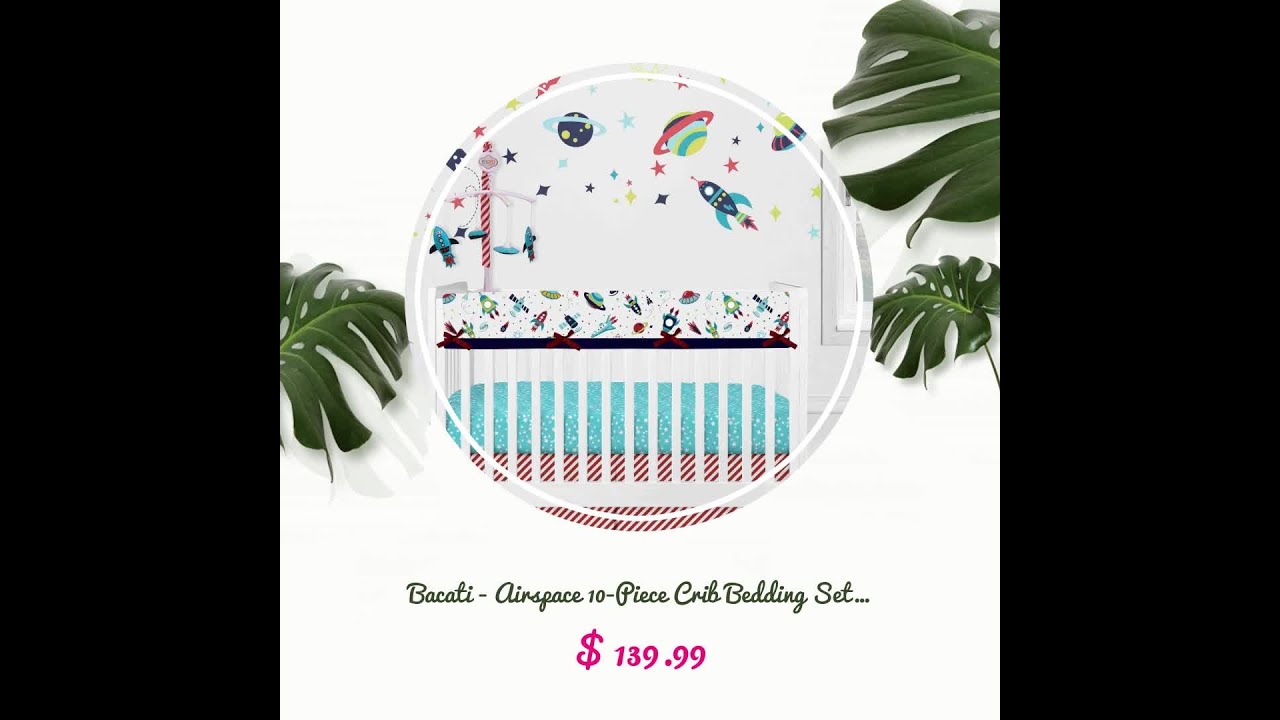 Bacati - Airspace 10-Piece Crib Bedding Set with Crib Rail Guard - Aqua/Navy/Green/Red Boys