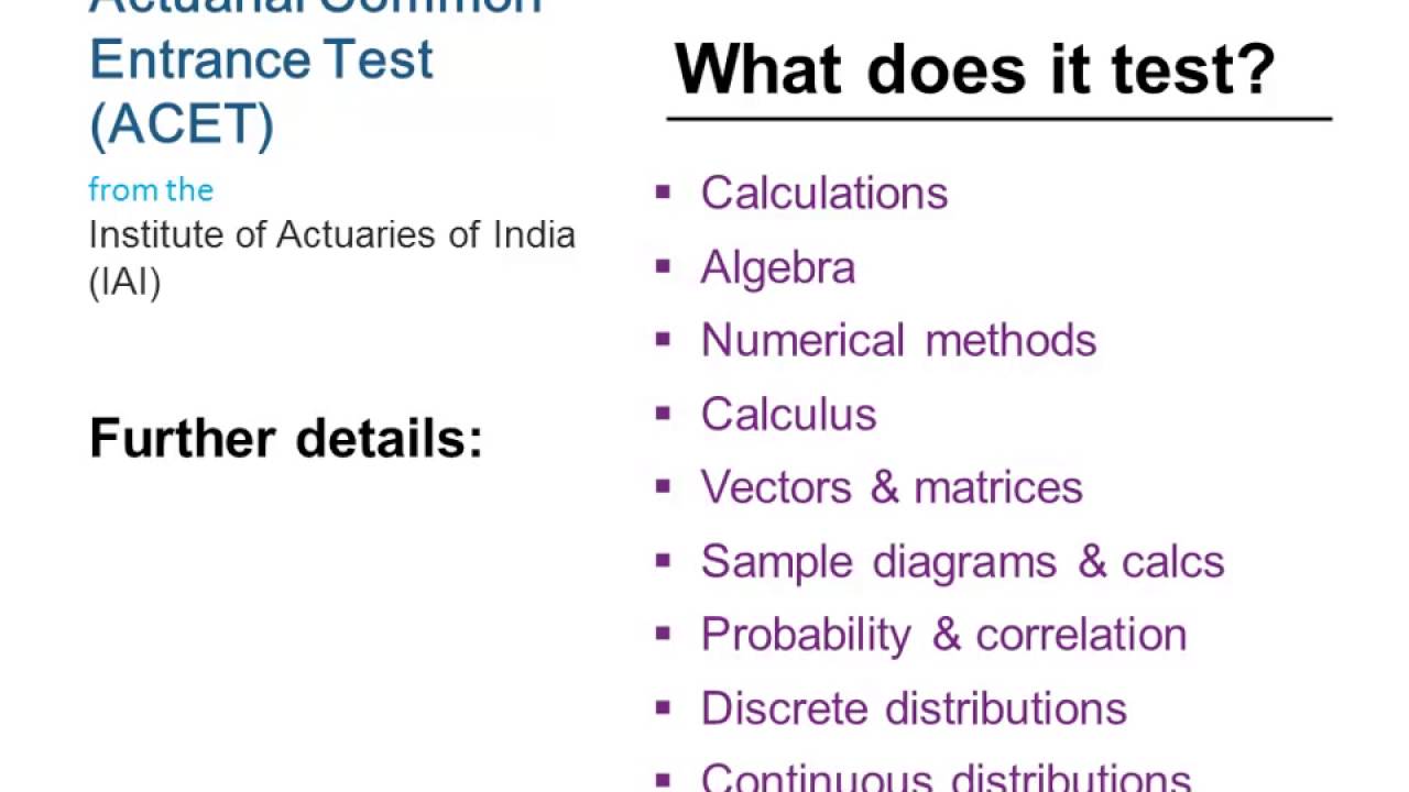 Actuarial Common Entrance Test ACET overview