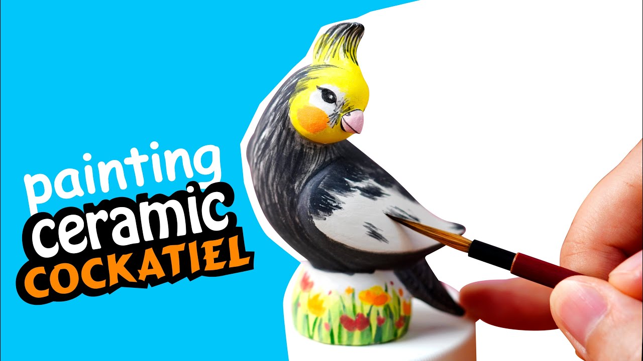 Cast a mould with liquid clay slip and painting ceramic cockatiel at