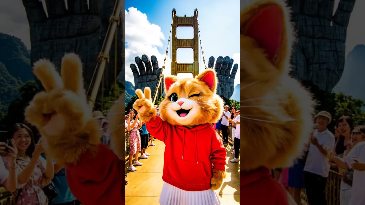 Dancing Cats Take Over the Golden Bridge 