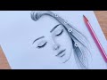 Easy Pencil sketch || How to draw A Girl face with eyes closed - step by step || Drawing Tutorial
