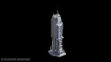 Low - poly 3D Sci - fi building - Tower - Skyscraper