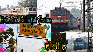 COLOURFUL Trains of India | Holi Special होली स्पेशल । JHS WAP4 | High Speed Trains at Ahilyapur
