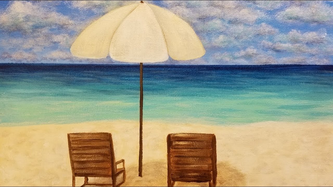 Easy Seascape Beach Chairs & Umbrella LIVE Acrylic Painting Tutorial