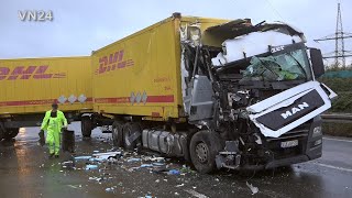 10/06/2021 - VN24 - Trucks collide at the end of a traffic jam on the A1 near Hagen, Germany