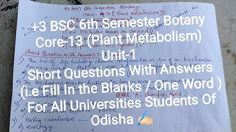 +3 Bsc 6th Sem Botany Core-13 Short Questions (Fill In The Blanks/One Word) With Answer | Unit-1 |