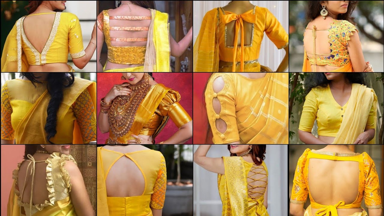 Yellow Saree Yellow Blouse Back Neck Designs Yellow Blouse Ka ...