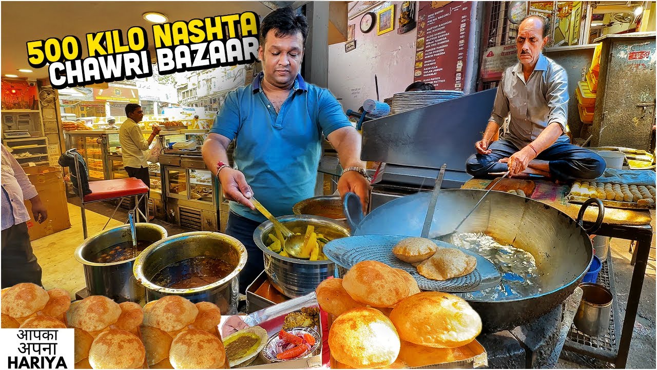 500 KG Delhi Street Food | Nagori Halwa, Bedmi Aloo, Chole Bhature in Chawri Bazar