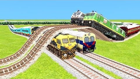4 TRAINS CROSSING ON BUMPY FORKED RAILROAD CROSSING | Train Simulator 2022 #railroad wdm3 wap7