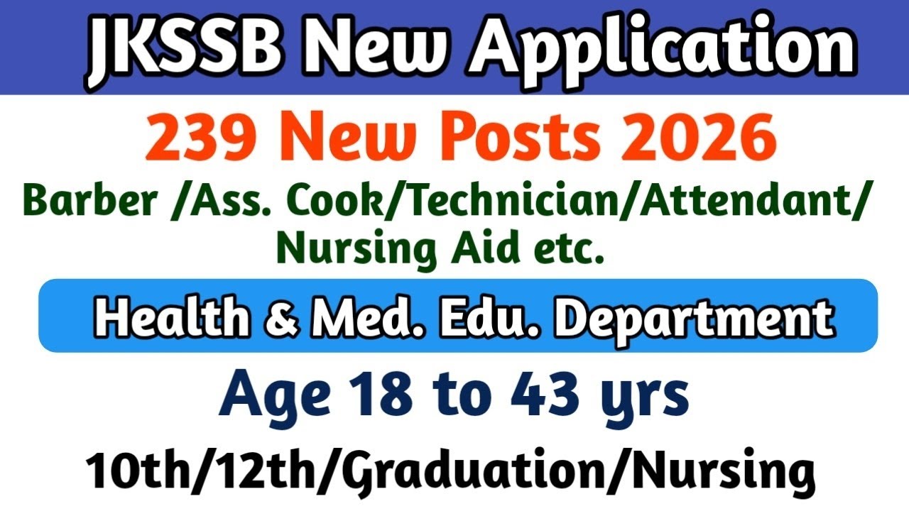 JKSSB New Application Form open 2026🔥10th/12th/Graduation/Nursing🔥Health& Medical Edu.Dept.🔥#jkssb 