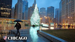 WALKING IN THE RAIN, EARLY MORNING IN CHICAGO ✨ BINAURAL RAIN UMBRELLA AND CITY SOUNDS  [4K 60FPS]