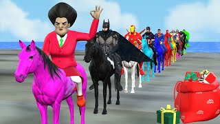 Game 5 Superheroes: Horse racing challenge with Spider Man Hulk Venom Iron Man Batman Scary teacher