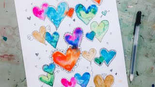 Watercolor Painting Hearts -- Perfect for Valentines Day