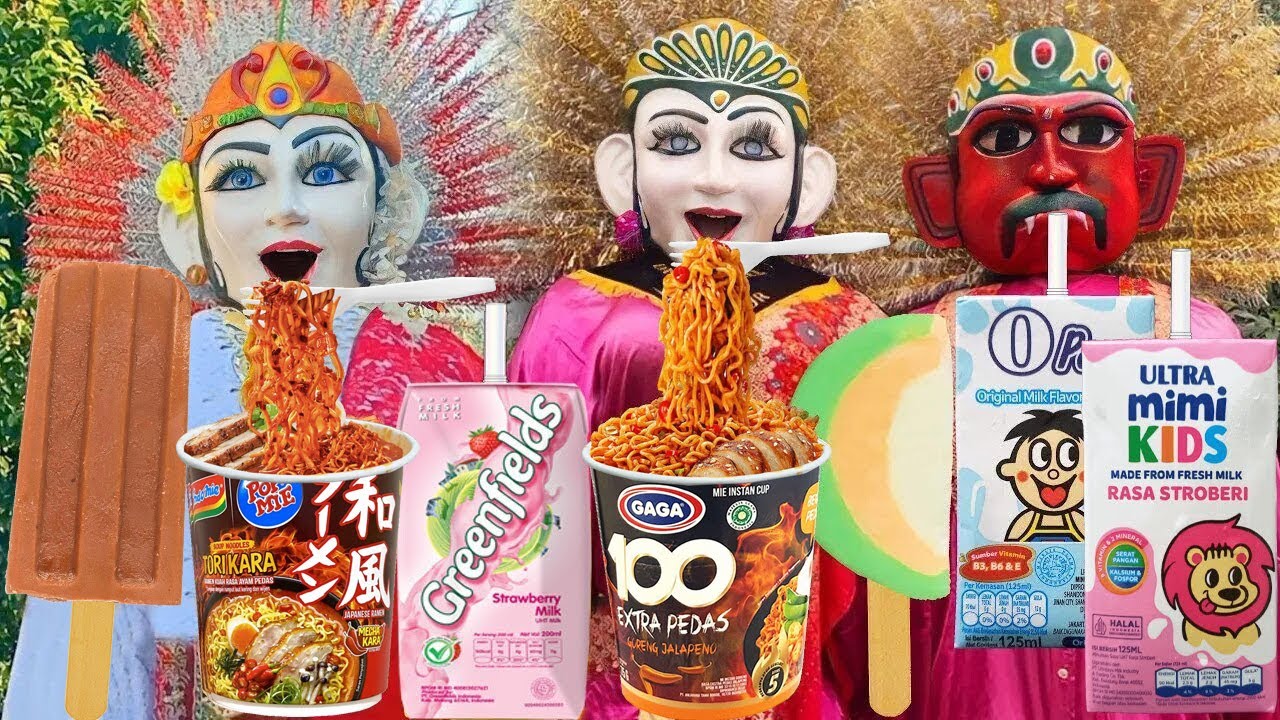 ONDEL ONDEL BETAWI MAKAN POP MIE TORIKARA DAN MIE GAGA 100 CUP, ONDEL ONDEL NANGIS KEPEDESAN
