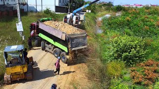 First Start Amazing PROJECT!! Filling Deep Land In Flooded Area Use D31A Dozer & 25Ton Truck.