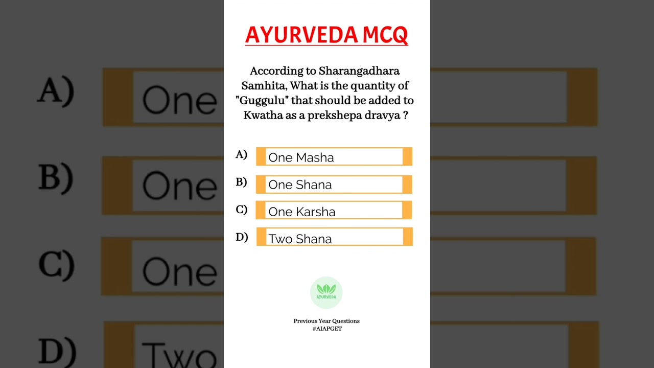 AYURVEDA MCQ | PREVIOUS YEAR QUESTION PAPER 