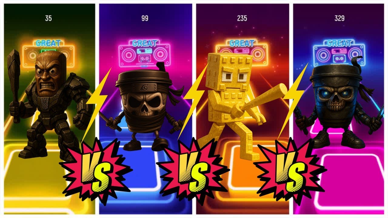 Tiles Hop Battle! Titans vs Ninjas vs Gold Warrior 💥