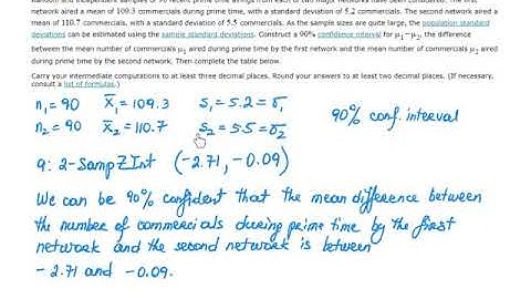 Confidence interval for the difference of pop  means, use of the standard normal, Stats in ALEKS