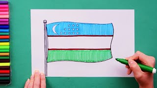 How to draw National Flag of Uzbekistan