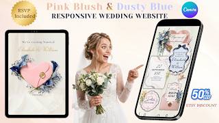 Elegant Wedding Website Tutorial in Canva | Pink Blush &amp; Dusty Blue Wedding Website + RSVP