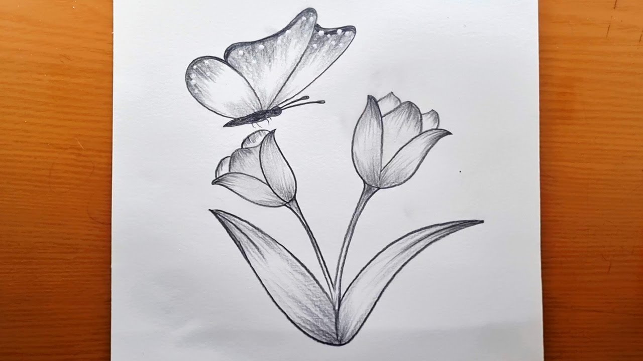 Come disegnare una farfalla su un fiore facilmente|Semplice schizzo a matita |Idee di disegno facili