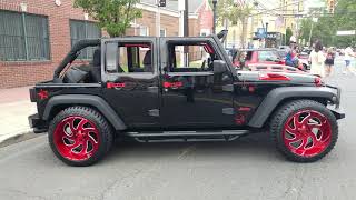 2016 BLACK JEEP WRANGLER SPORT RED OFFROAD MONSTER RIMS