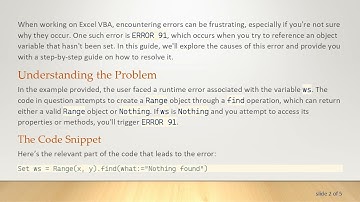 Resolving ERROR 91 - Object Variable or With Block Not Set in VBA